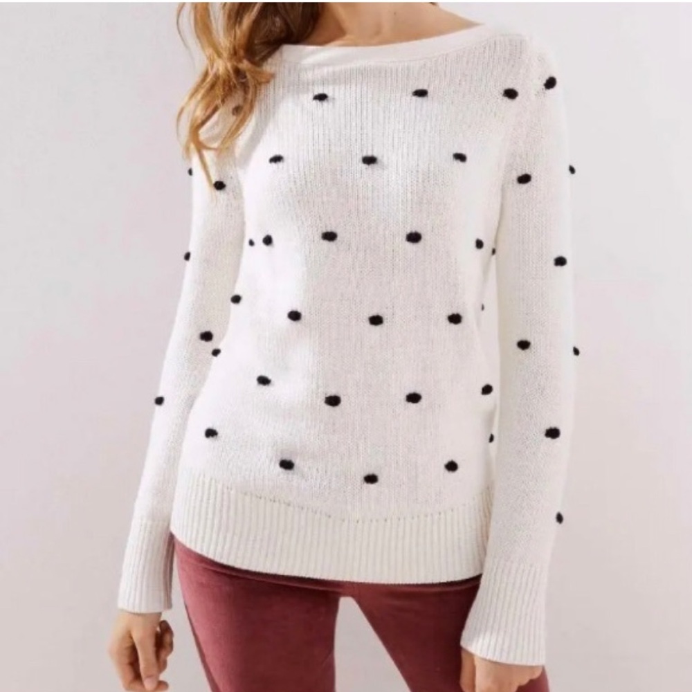 Loft White & Black Dot Sweater L